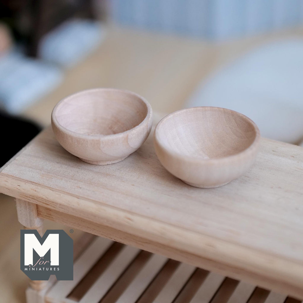 1:12 Scale Miniature Wood Bowls, Set of 2, 1-5/16 inch dia., DIY Dollhouse Supply