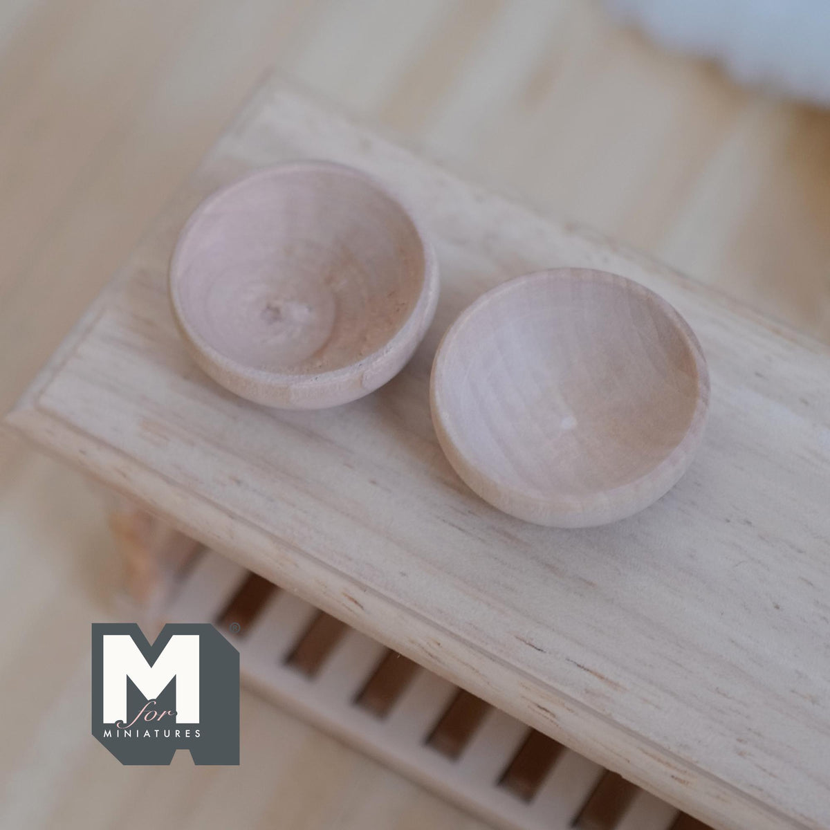 1:12 Scale Miniature Wood Bowls, Set of 2, 1-5/16 inch dia., DIY Dollhouse Supply