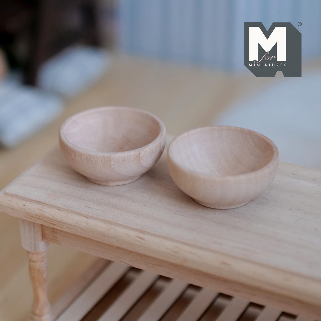 1:12 Scale Miniature Wood Bowls, Set of 2, 1-5/16 inch dia., DIY Dollhouse Supply