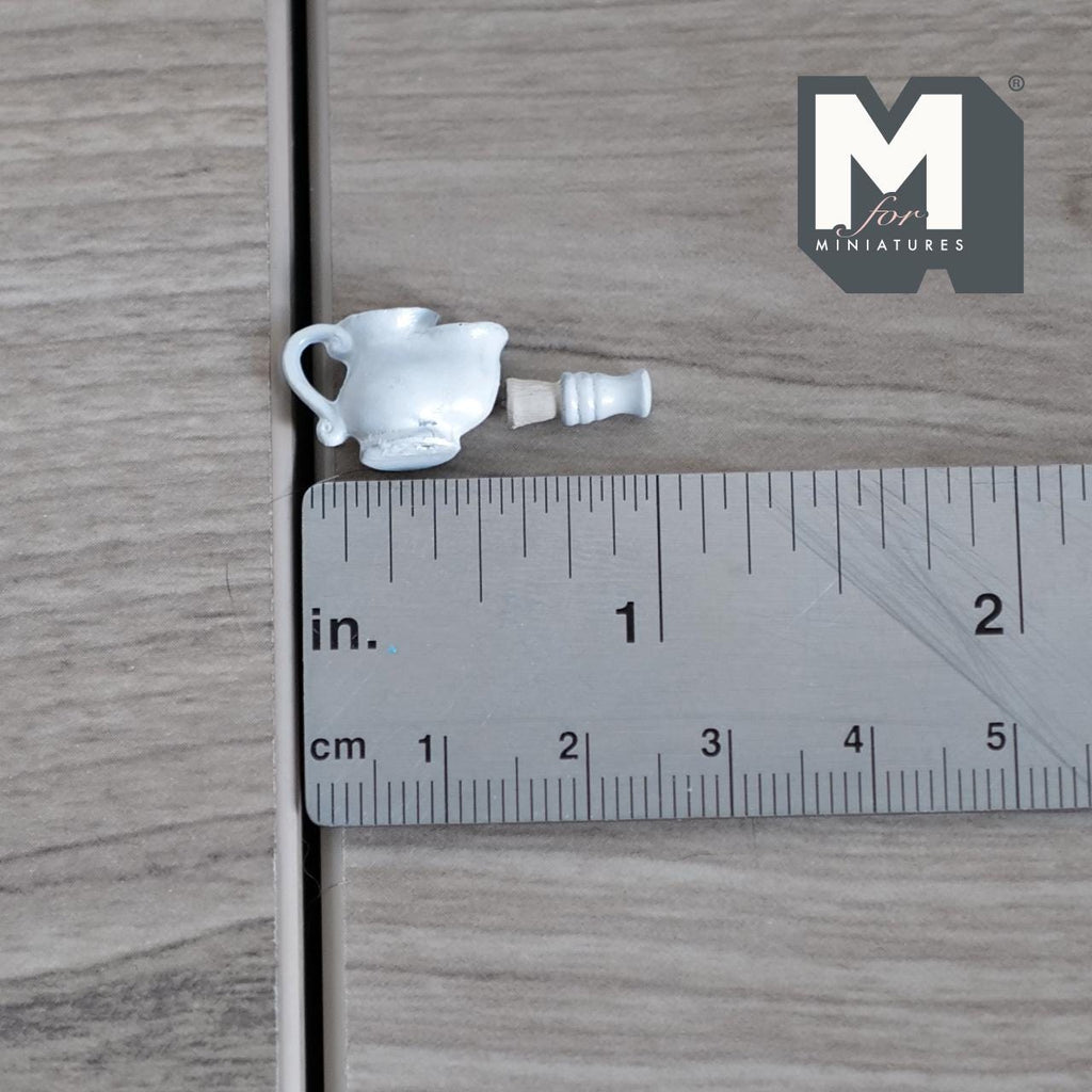 1:12 Scale Miniature Ceramic Shaving Mug and Brush, Set of 2, 7/16 inch tall, DIY Dollhouse Supply (white)