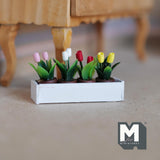 Miniature Tray of Potted Tulips 1:12 Scale Fairy Garden Flower Box 1-5/8 inch wide (wood) - F089