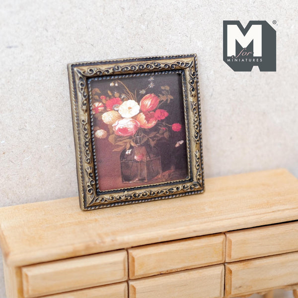 Miniature Framed Flower Painting 1:12 Scale Dollhouse Supplies Wall Art 2-1/2 inch tall - F056