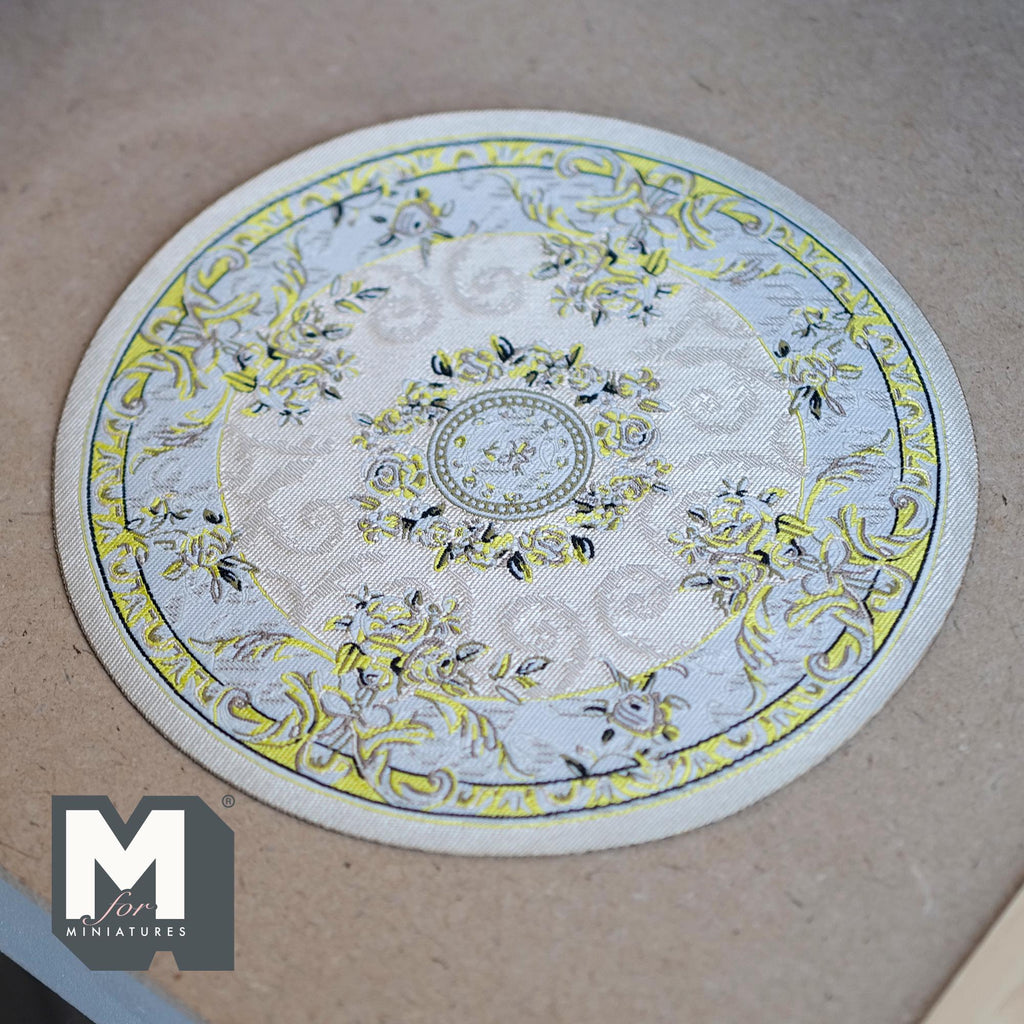 1:12 Scale Miniature Round Area Rug with Floral Medallion, 6-3/4 inch dia., DIY Dollhouse Supply (cream)