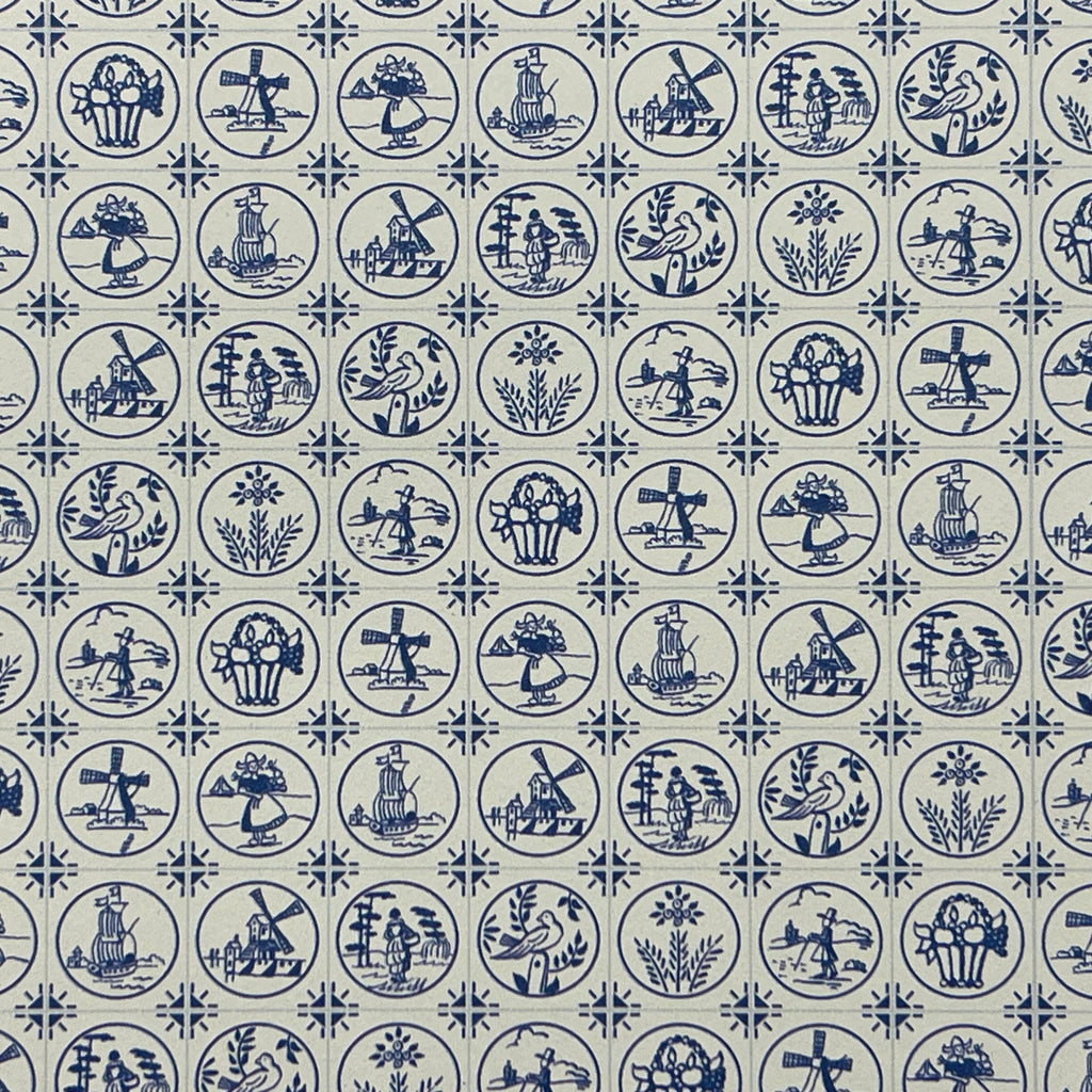 1:12 Scale Miniature Delft Tile Wallpaper, 17-1/8 x 12 inch, DIY Dollhouse Supply