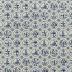 1:12 scale miniature Delft tile wallpaper in blue and white with windmills, ships and flowers in round medallions