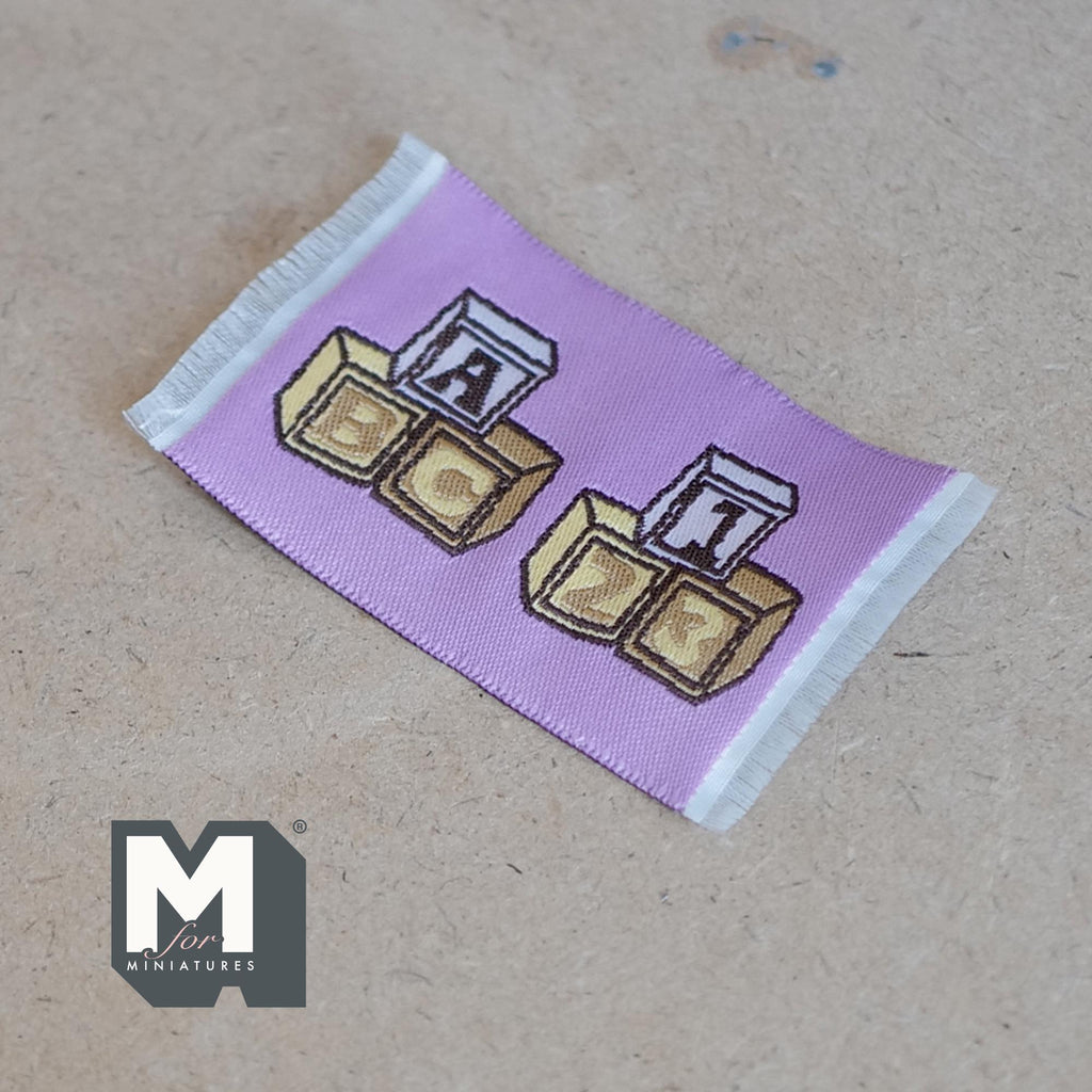 1:12 Scale Miniature Letter Blocks Rug, ABC and 123, 2-13/16 inch long, DIY Dollhouse Supply (lavender)