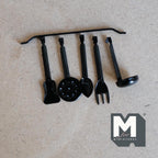 1:12 Scale Miniature Metal Kitchen Utensils with Hanging Rod, 1-9/16 inch long, DIY Dollhouse Supply (black)