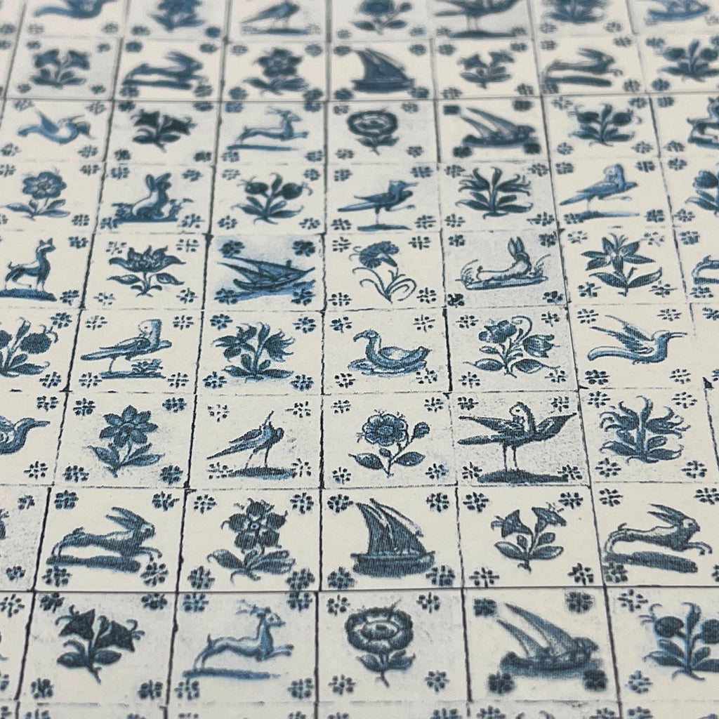 Miniature Early Delft Tile Wallpaper, 1/2 inch Tiles, 19-11/16 x 11-3/4 inch, DIY Dollhouse Supply (blue)