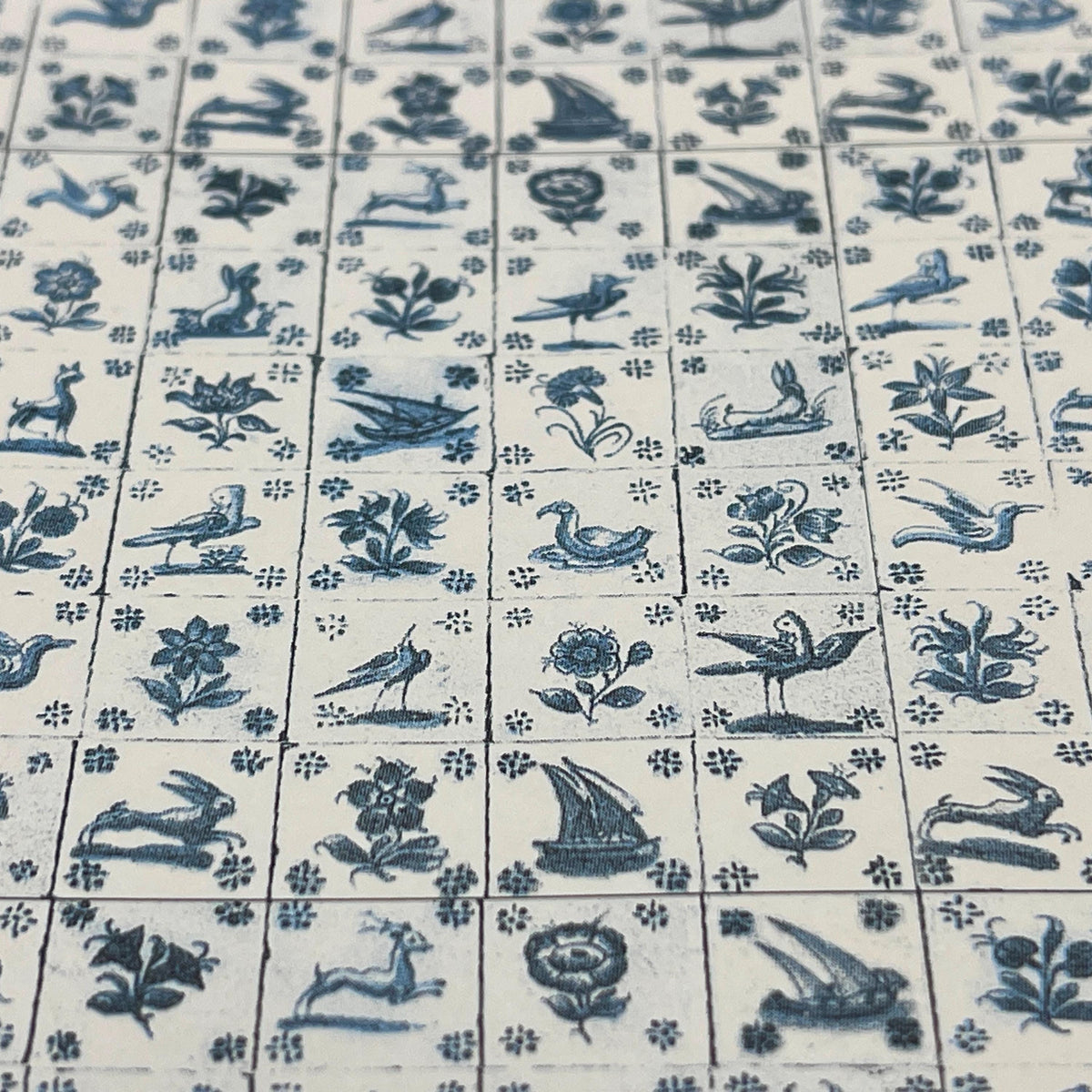 Miniature Early Delft Tile Wallpaper, 1/2 inch Tiles, 19-11/16 x 11-3/4 inch, DIY Dollhouse Supply (blue)