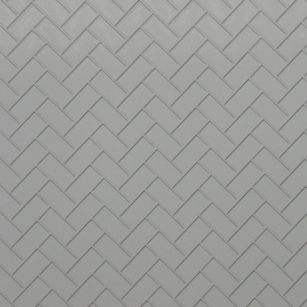 Miniature White Embossed Herringbone Subway Tile Sheet, 15-15/16 x 11-5/8 inch, DIY Dollhouse Supply (gray grout)