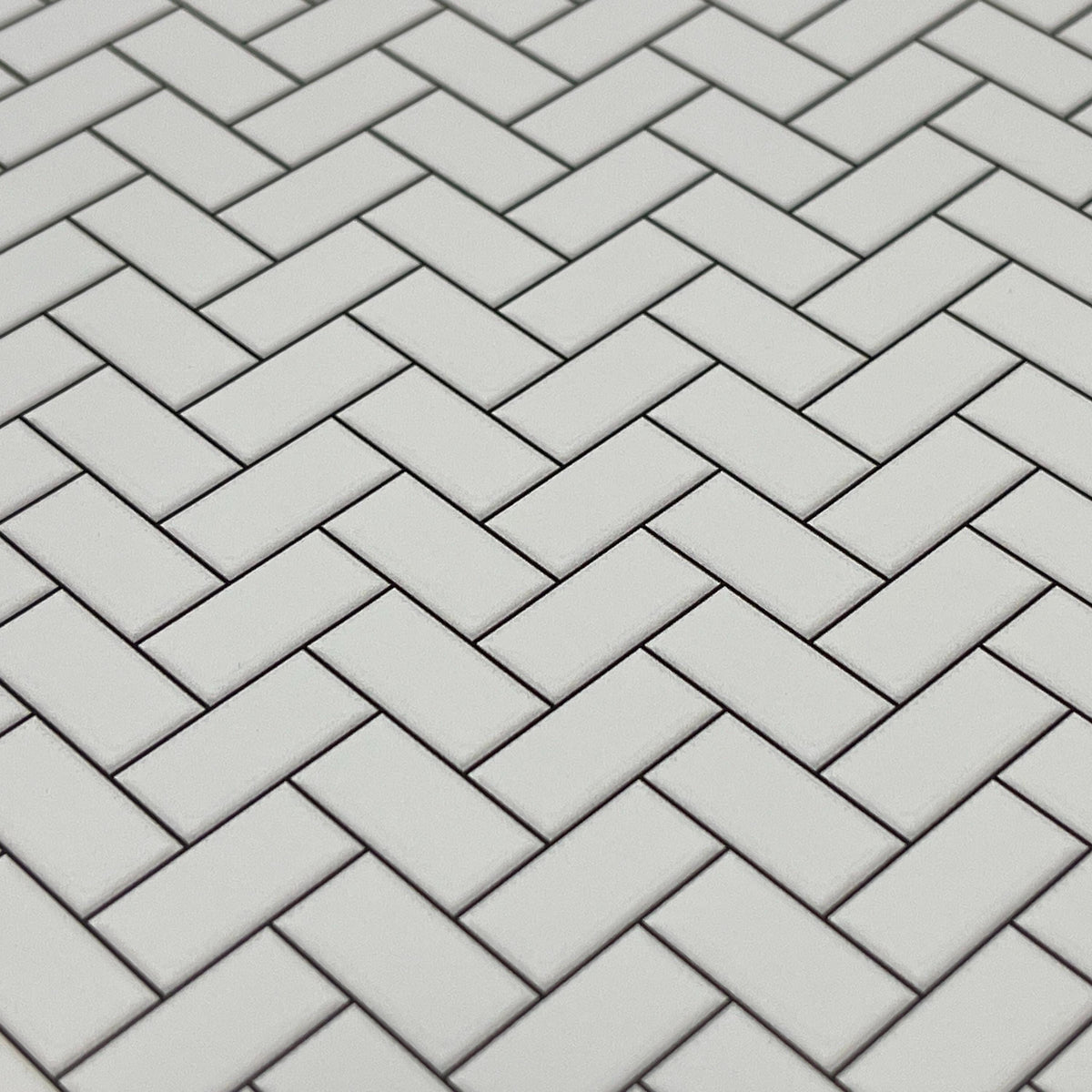 Miniature White Embossed Herringbone Subway Tile Sheet, 15-15/16 x 11-5/8 inch, DIY Dollhouse Supply (black grout)