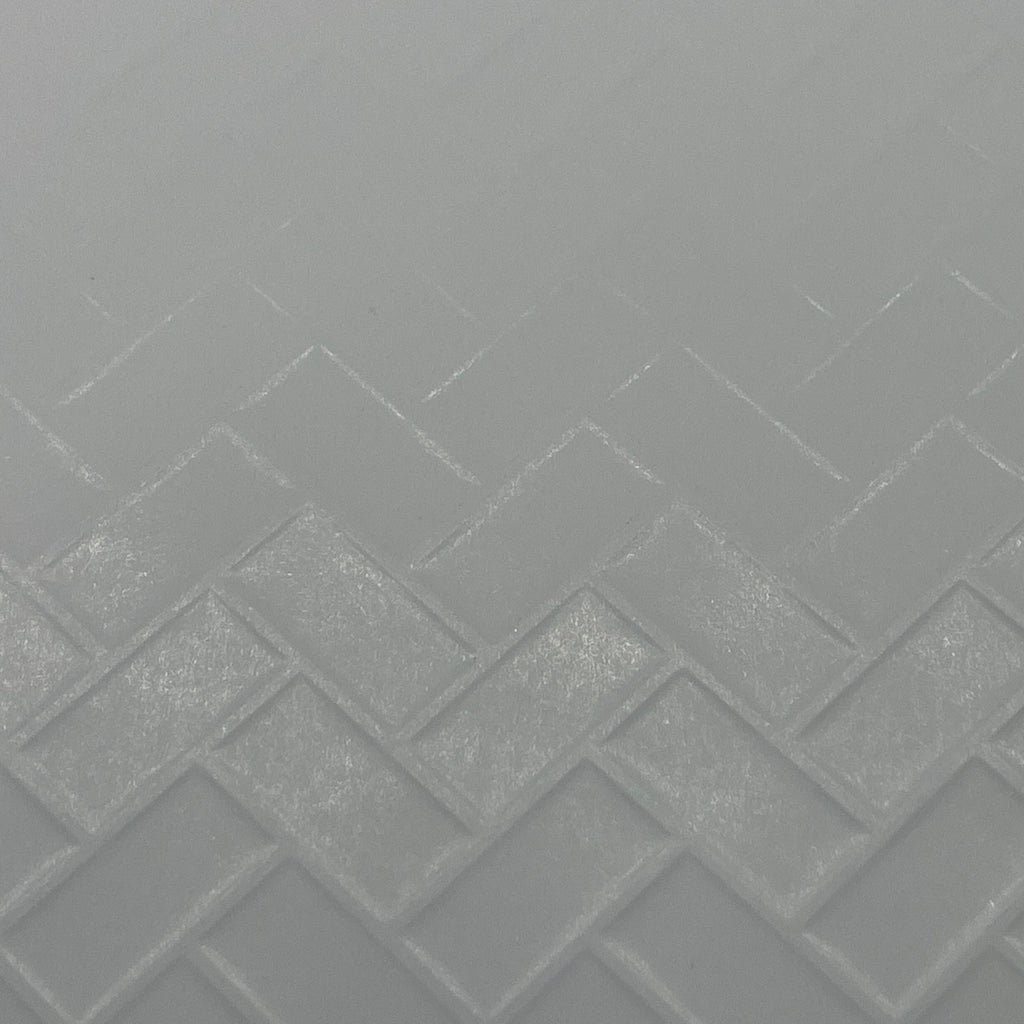 Miniature White Embossed Herringbone Subway Tile Sheet, 15-15/16 x 11-5/8 inch, DIY Dollhouse Supply (black grout)