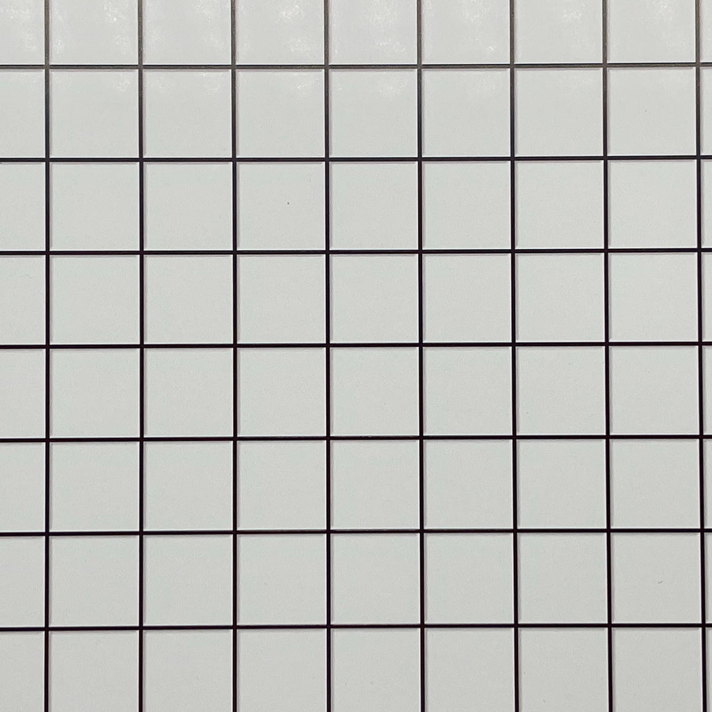 Miniature White Embossed Square Tile Sheet, 15-15/16 x 11-5/8 inch, DIY Dollhouse Supply (black grout)