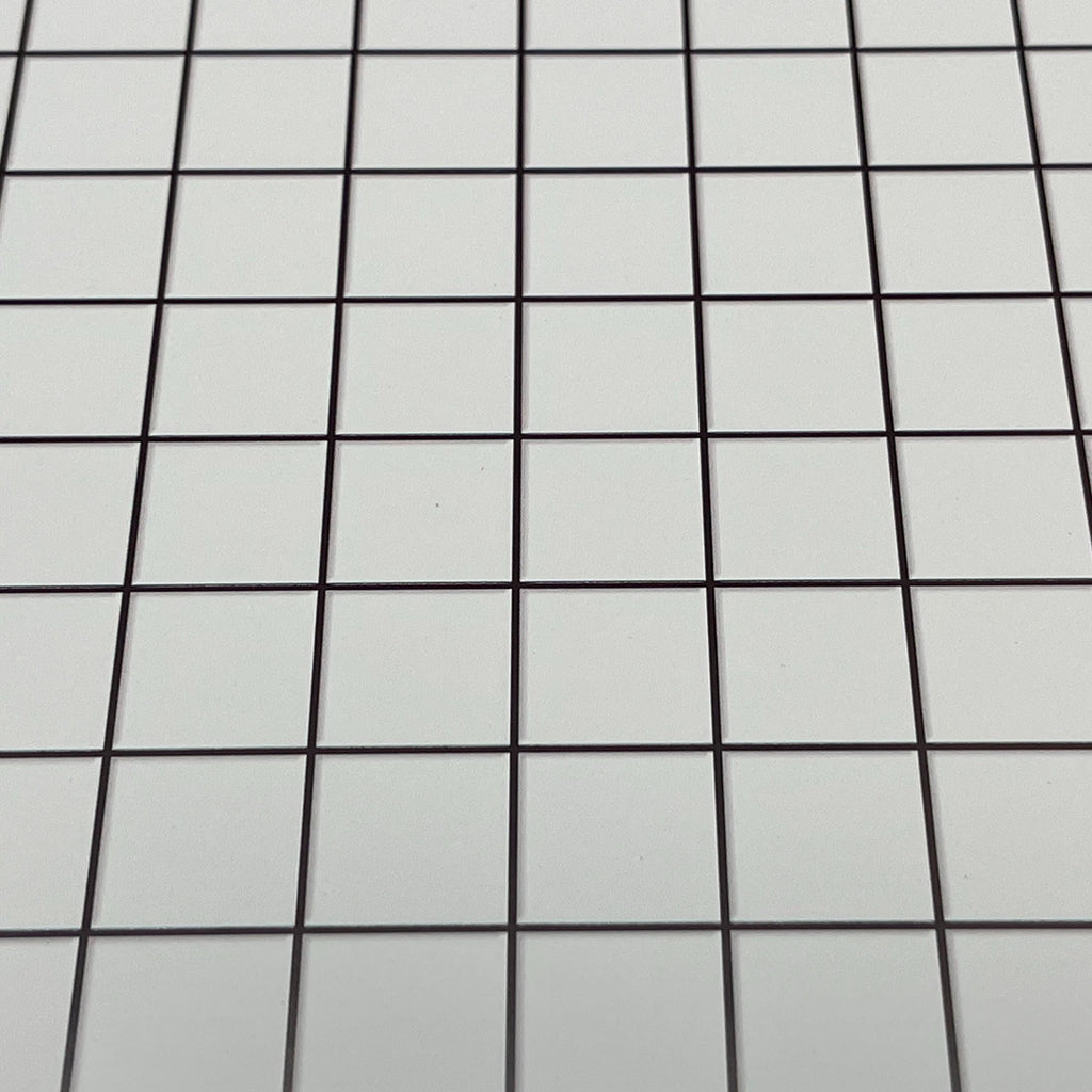 Miniature White Embossed Square Tile Sheet, 15-15/16 x 11-5/8 inch, DIY Dollhouse Supply (black grout)