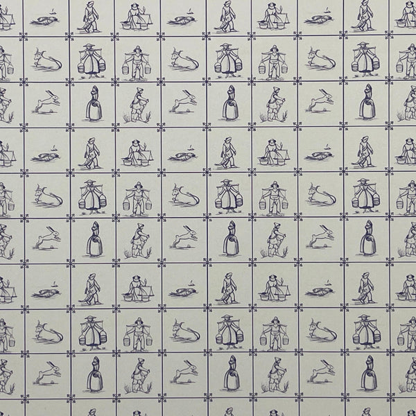 Dollhouse Supplies delft tile wallpaper 1:12 scale miniature farmers fishermen wall tile sheet 16-1/16 inch wide (paper) (blue)