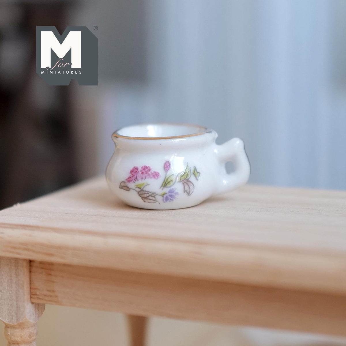 1:12 Scale Miniature Porcelain Chamber Pot with Pink Floral Design, 9/16 inch tall, DIY Dollhouse Supply (a)