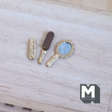 Miniature Brush, Comb & Mirror Set 1:12 Scale Dollhouse Supplies Dresser Set (meta) - H034
