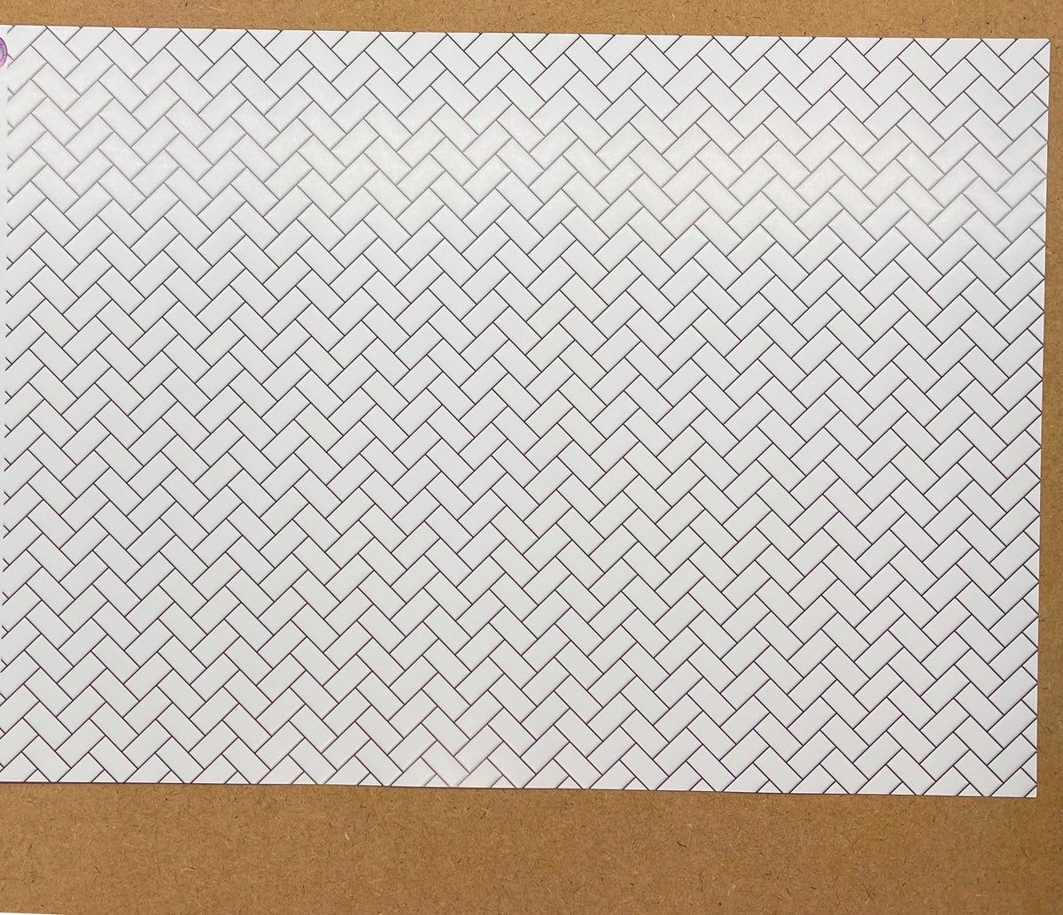 Miniature White Embossed Herringbone Subway Tile Sheet, 15-15/16 x 11-5/8 inch, DIY Dollhouse Supply (black grout)
