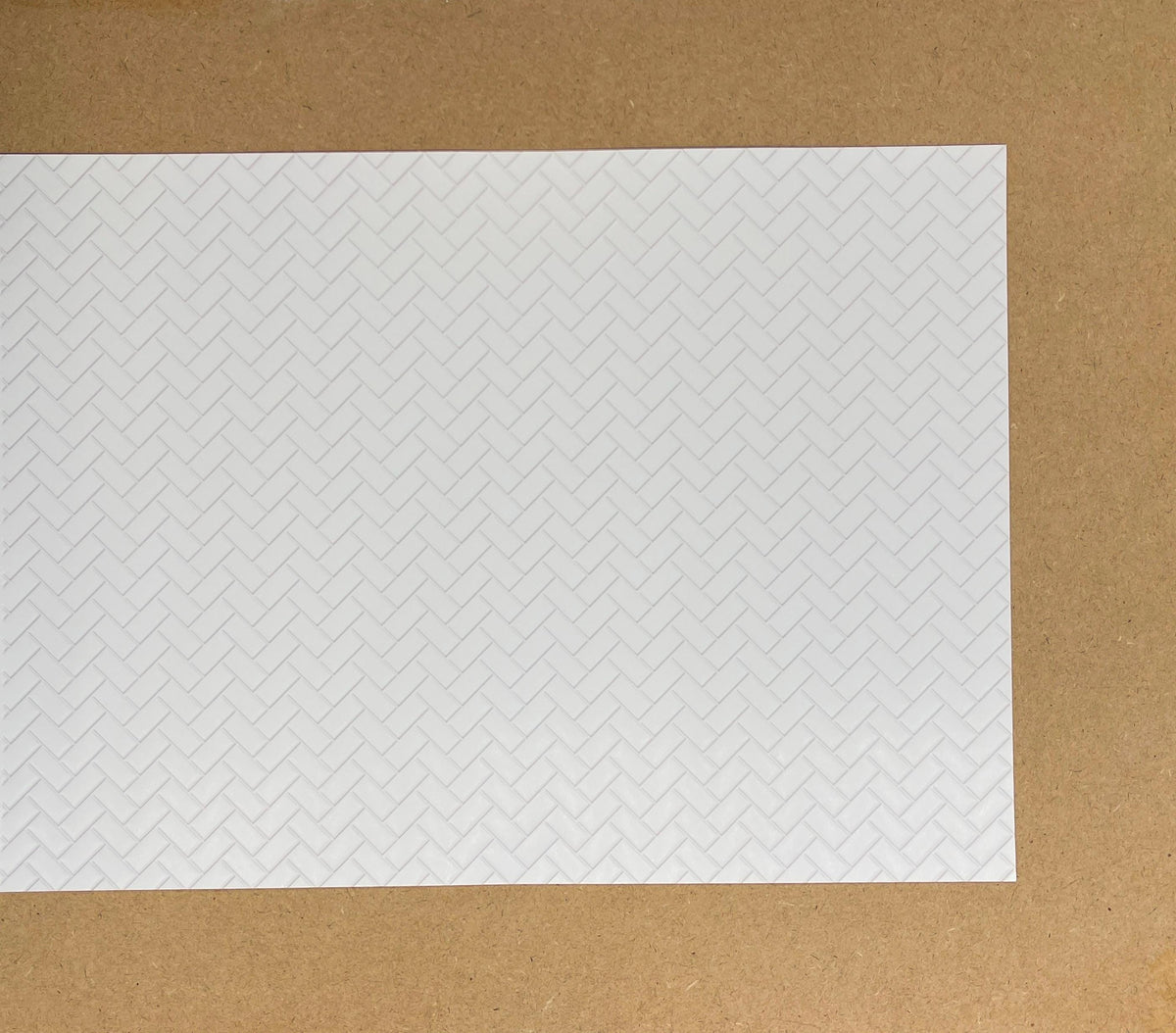 Miniature White Embossed Herringbone Subway Tile Sheet, 15-15/16 x 11-5/8 inch, DIY Dollhouse Supply (gray grout)