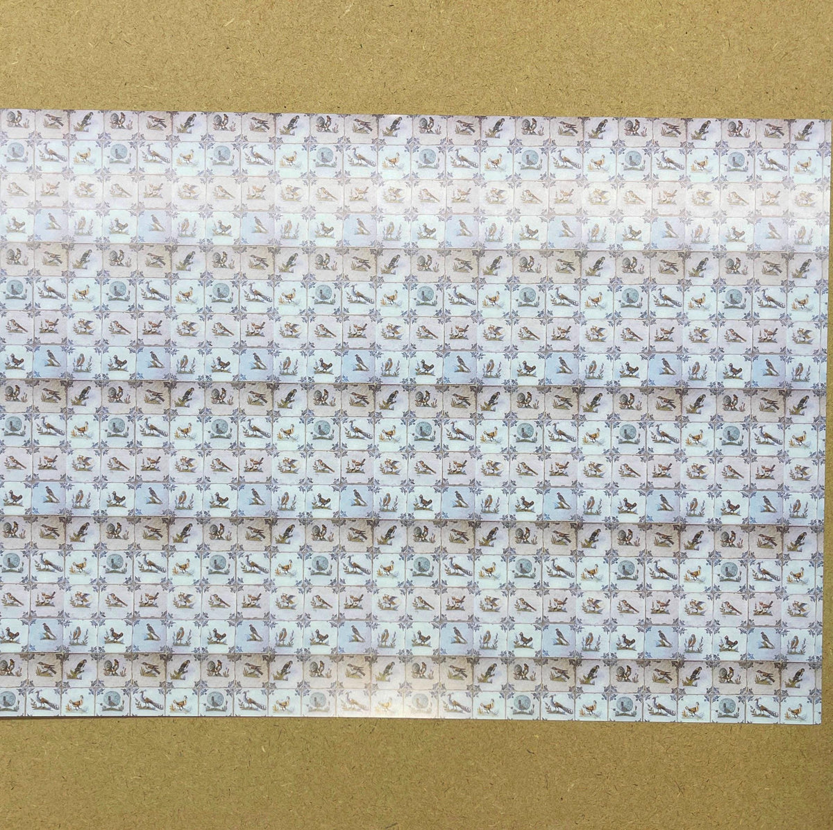 1:12 Scale Miniature Delft Birds Tile Wallpaper, 1/2 inch Tiles, 16-1/8 x 11-3/4 inch, DIY Dollhouse Supply (blue gray)