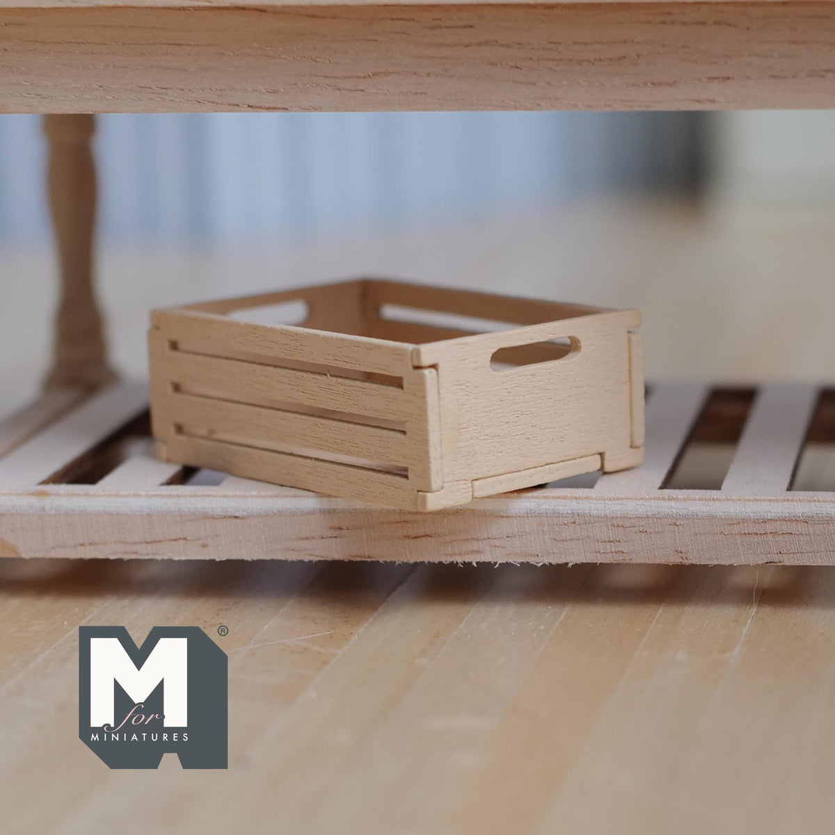 1:12 Scale Miniature Unpainted Wood Slatted Crate with Hand Holes, 1-9/16 inch long, DIY Dollhouse Supply