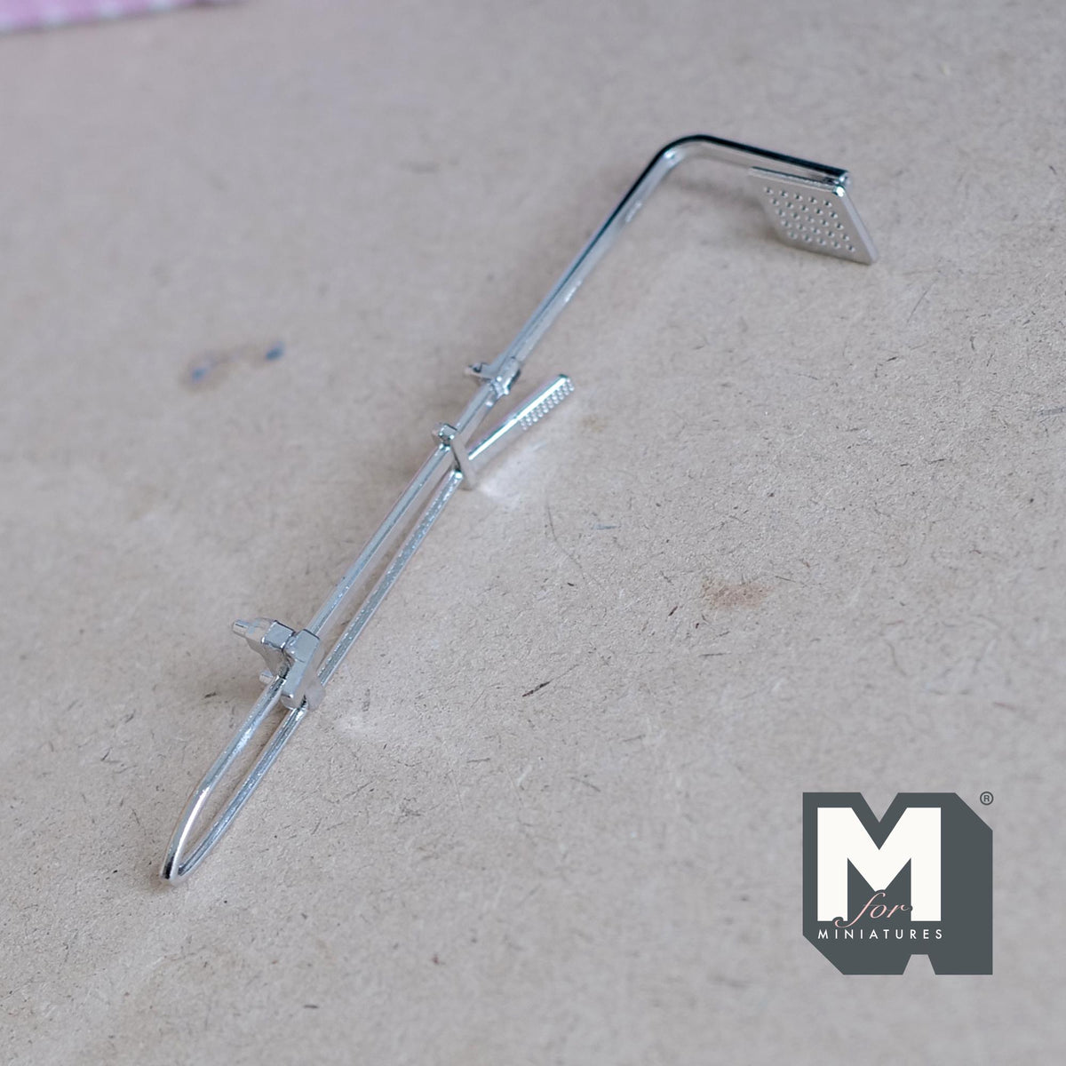 1:12 Scale Miniature Rain Shower Head with Long Pipe, 4-7/16 inch tall, DIY Dollhouse Supply (metal)