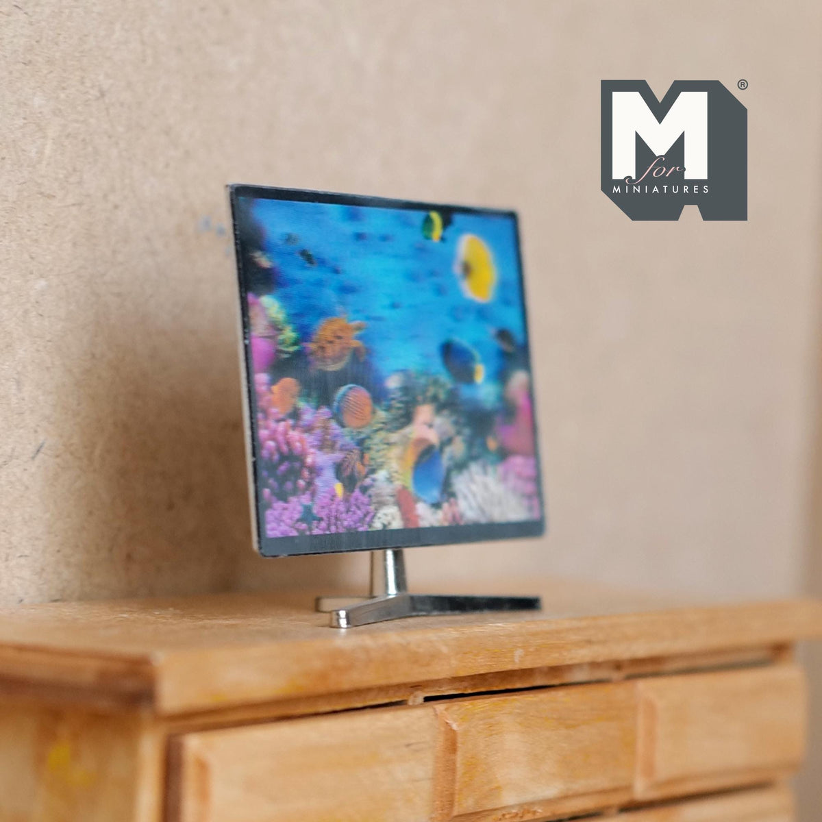 1:12 Scale Miniature Flat Screen TV on Stand, Aquarium Screen, 2-5/16 inch wide, DIY Dollhouse Supply (non working)