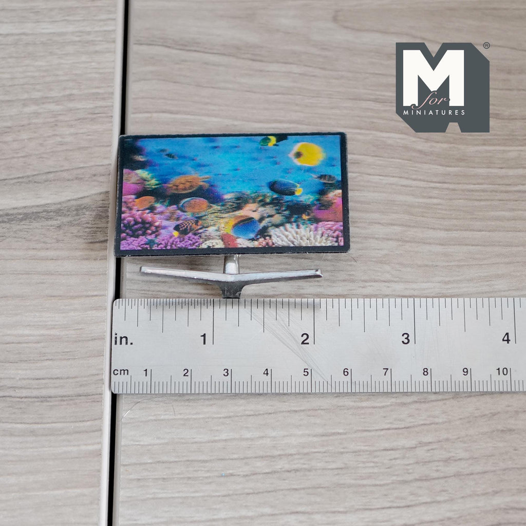 1:12 Scale Miniature Flat Screen TV on Stand, Aquarium Screen, 2-5/16 inch wide, DIY Dollhouse Supply (non working)