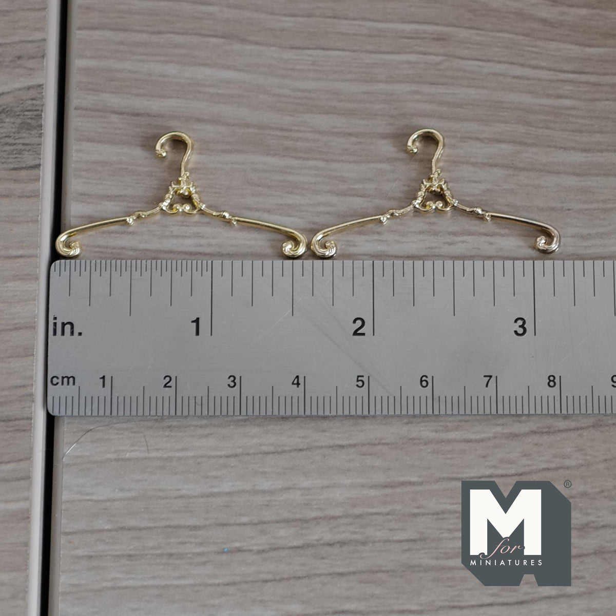 Miniature Hangers Set 1:12 Scale Dollhouse Clothes Hanger 1-9/16 inch wide (metal) (gold) - G059