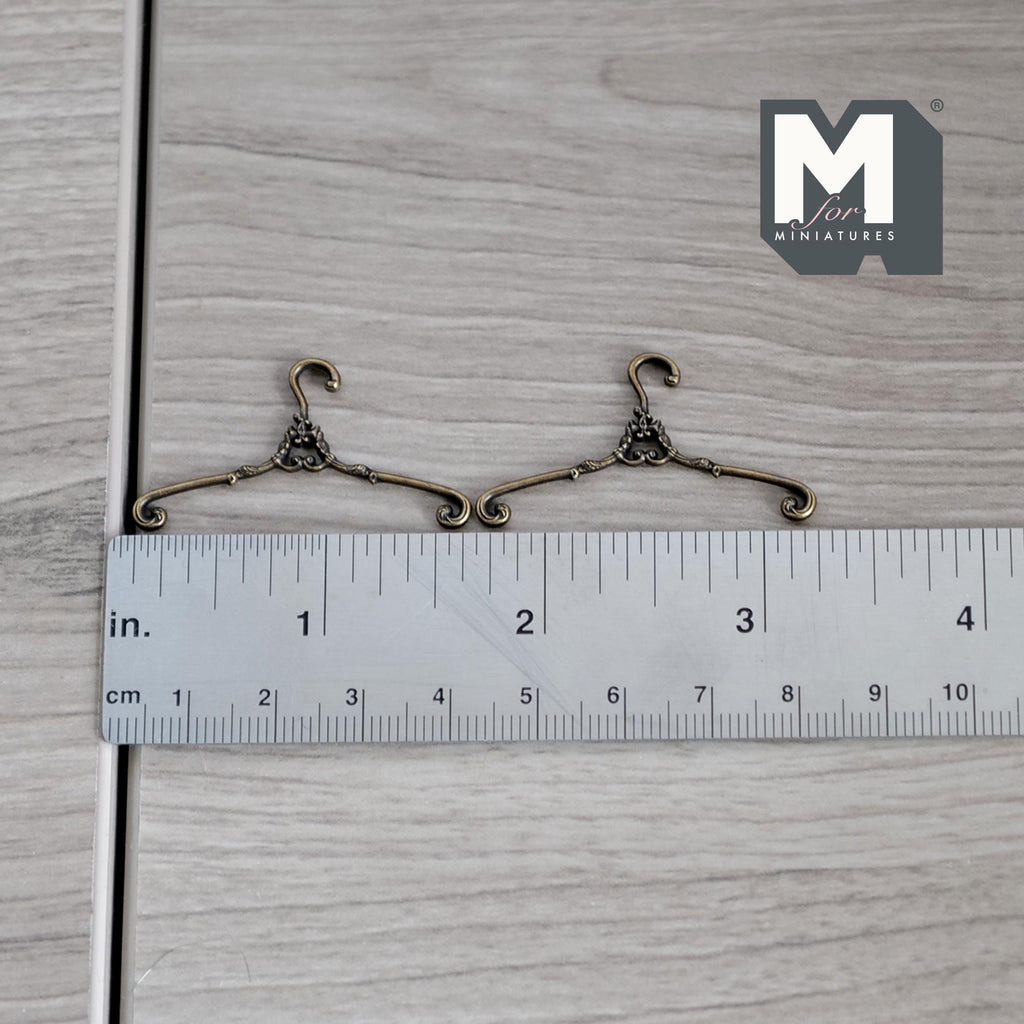 Miniature Hangers Set 1:12 Scale Dollhouse Supplies Clothes Hanger 1-9/16 inch wide (metal) (bronze) - G059