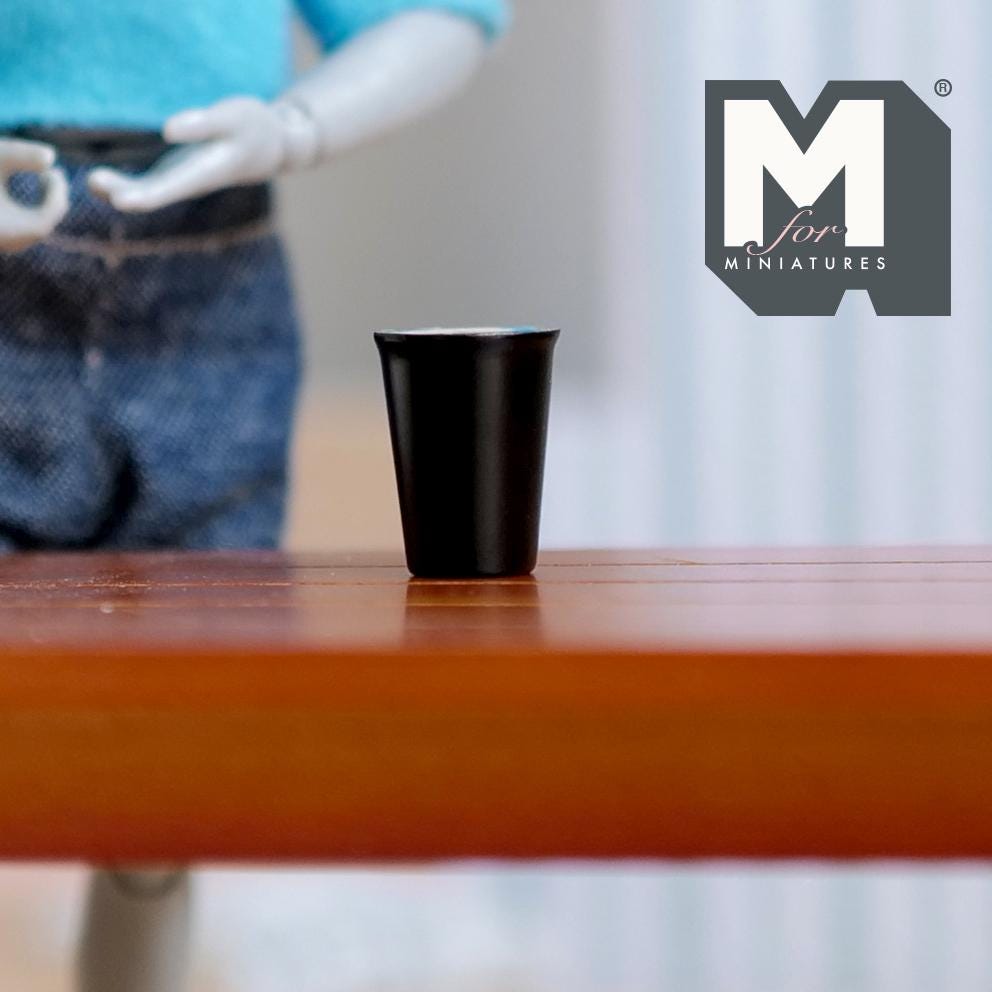 1:12 Scale Miniature Metal Thermal Cup, Large, 5/8 inch tall, DIY Dollhouse Supply (black)