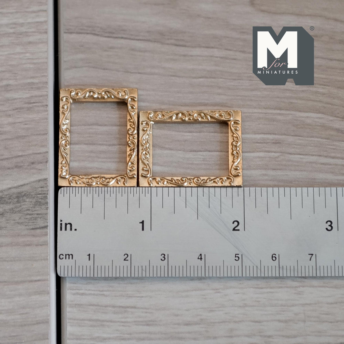 Miniature Ornate Frames Set of 2 , 1:12 Scale Dollhouse Gold Picture Frames Mini Frames 1-1/8 inch tall (plastic) (rose gold) - A085