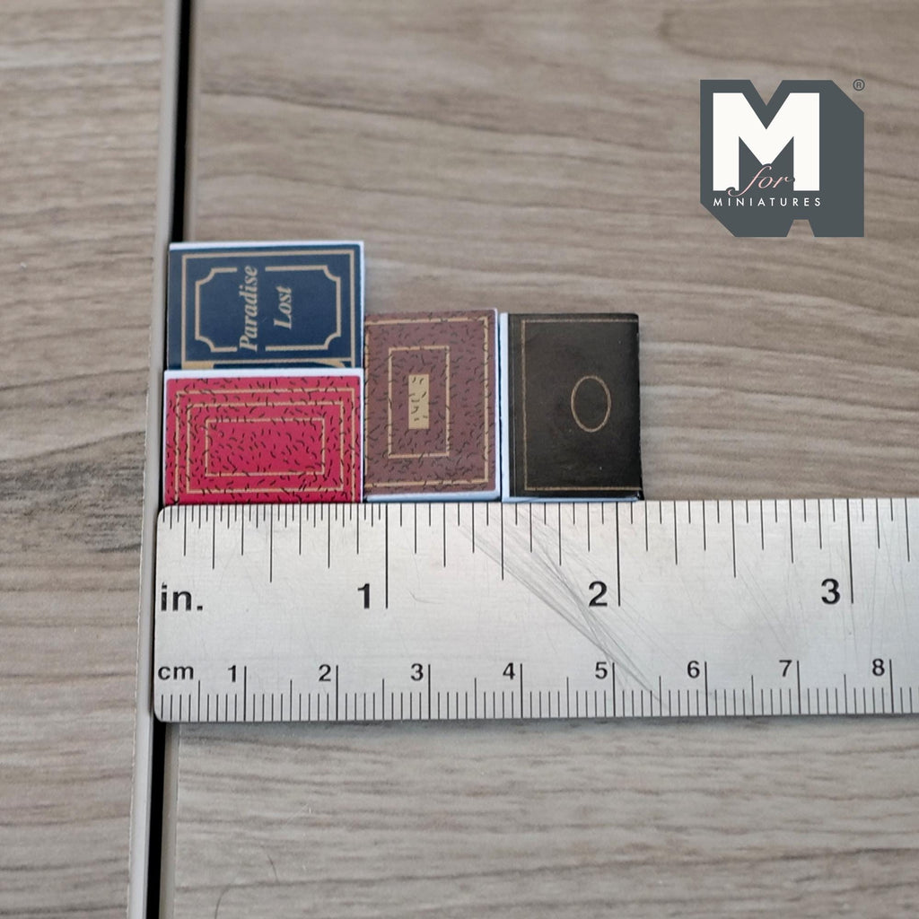 1:12 Scale Miniature Hardcover Notebooks, Set of 4, 15/16 inch tall, DIY Dollhouse Supply (blank pages)