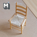 Miniatura a escala 1:12 de sillón de madera con respaldo de escalera y asiento tejido, 4-3/16 inch de alto, suministros DIY para casa de muñecas (teñido)