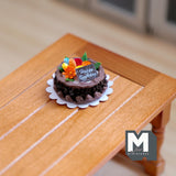 Miniature Chocolate Birthday Cake 1:12 Scale Dollhouse Cake with Icing 1 inch dia. (non edible) (brown) - E010