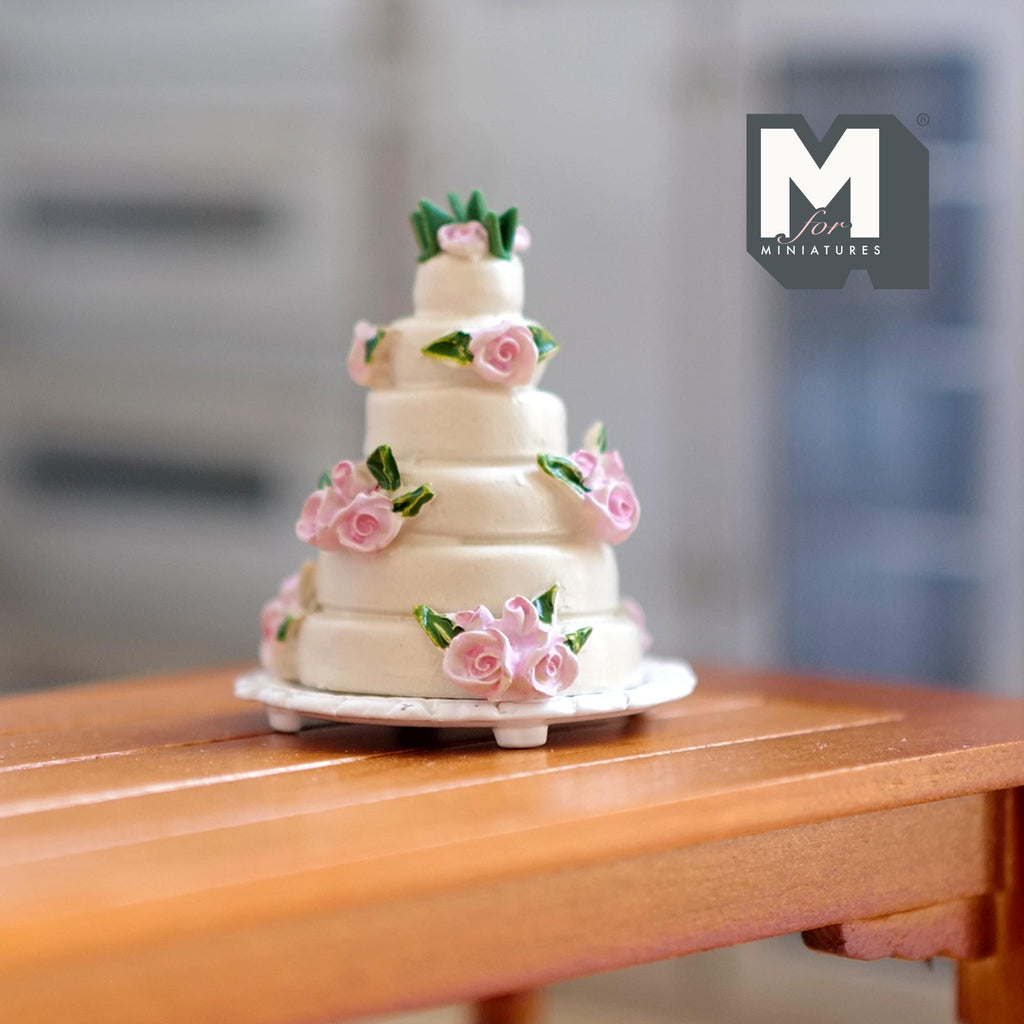 Miniature Wedding Cake 1:12 Scale Dollhouse Stacked Cake Layered Cake Tall Cake High Rise Cake Tower Cake 1-9/16 inch tall - E028