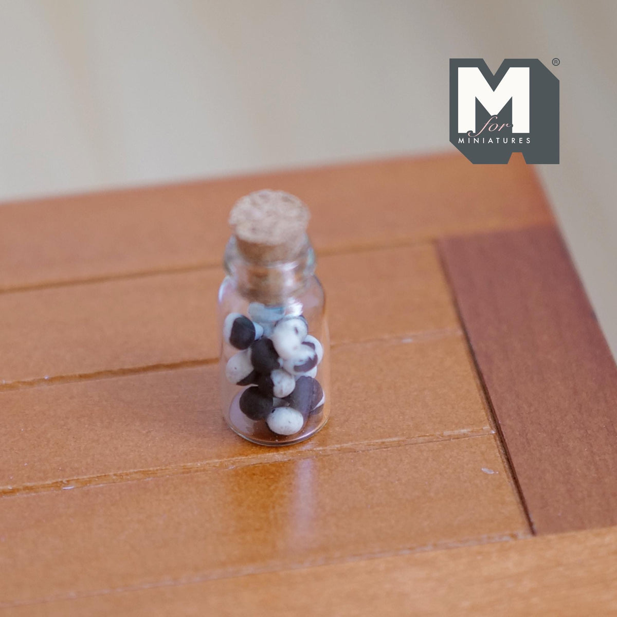 1:12 Scale Miniature Jar of Humbug Candies with Cork Lid, 13/16 inch tall, DIY Dollhouse Supply (glass)