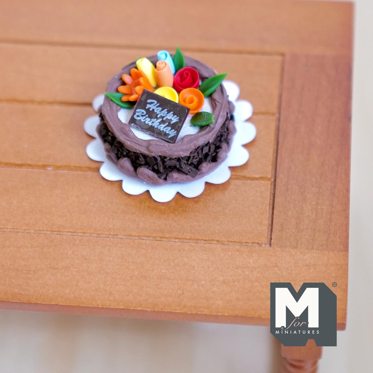1:12 Scale Miniature Chocolate Birthday Cake with Fruit, 1 inch dia., DIY Dollhouse Supply (non edible) (brown)