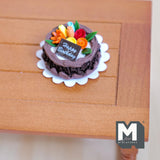 Miniature Chocolate Birthday Cake 1:12 Scale Dollhouse Cake with Icing 1 inch dia. (non edible) (brown) - E010