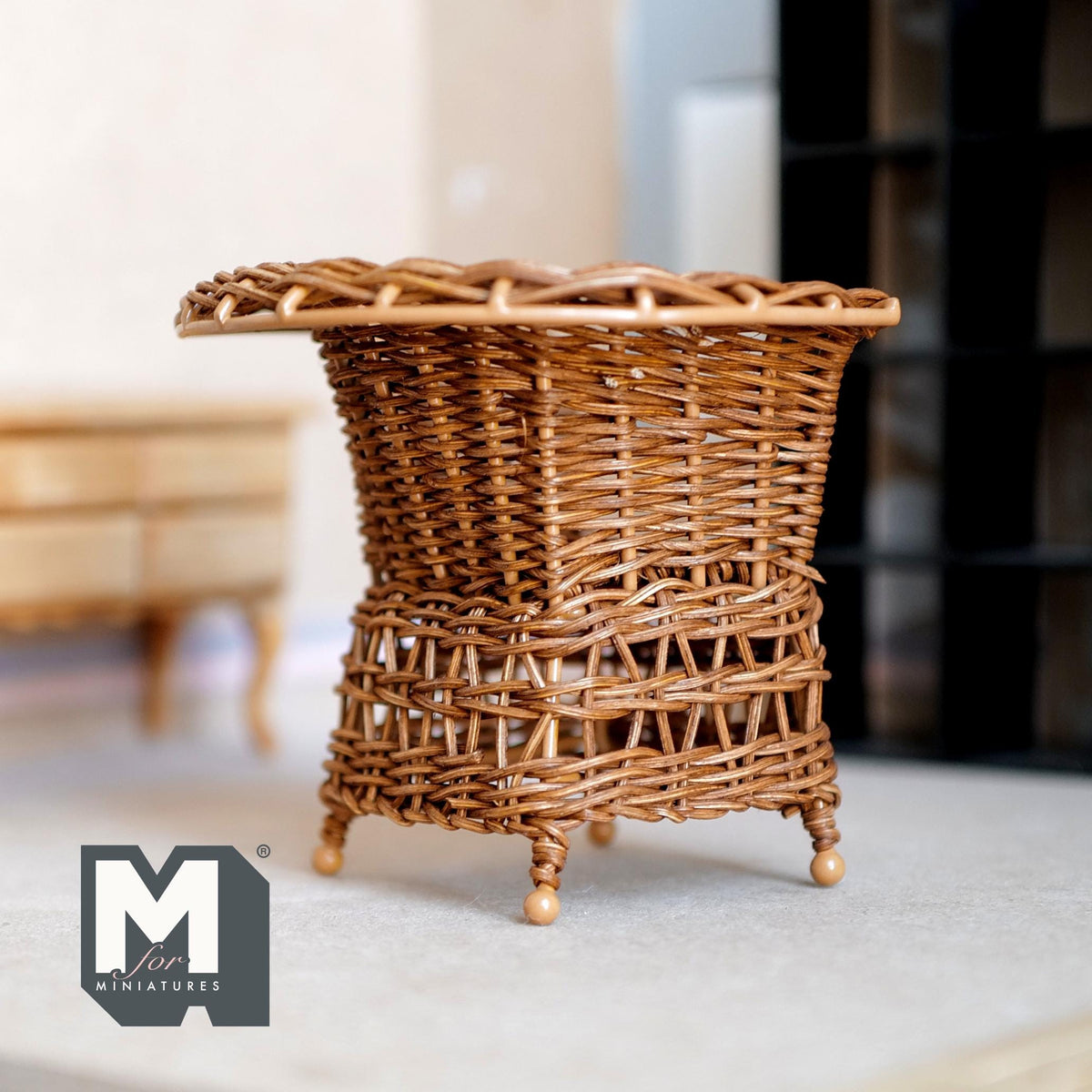 1:12 Scale Miniature Wicker Armchair, Tall Rounded Back, 3-3/4 inch tall, DIY Dollhouse Supply (rattan)