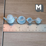 Miniature Metal Teapot and Cups Set 1:6 Scale Dollhouse Supplies Kitchenware Teapot Milk Jug Saucer Cup and Plates (blue) - A035