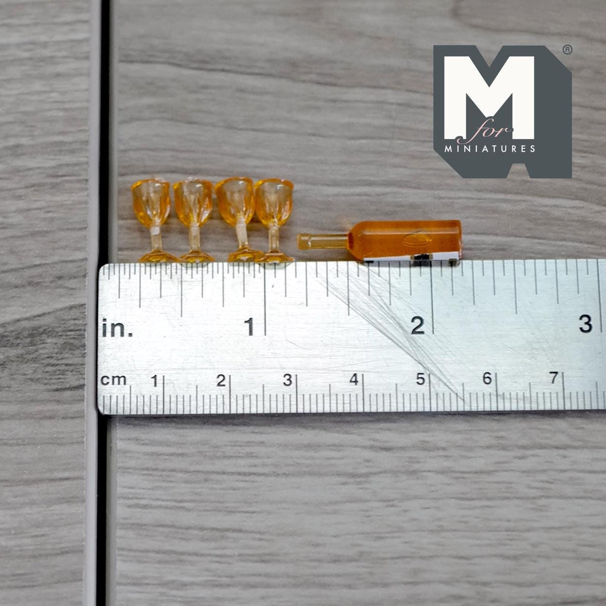 1:12 Scale Miniature Wine Bottle and 5 Wine Glasses, Set of 6, 1 inch tall, DIY Dollhouse Supply