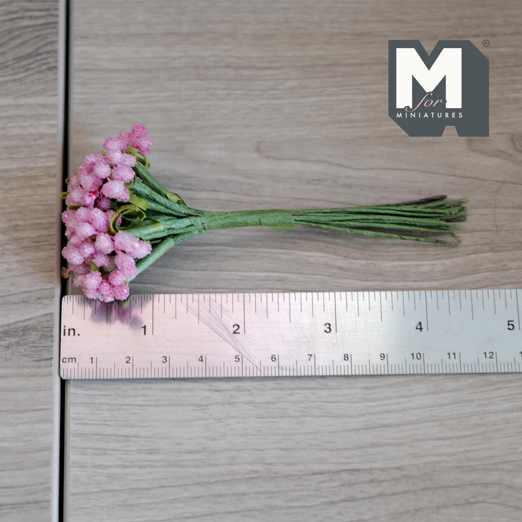 1:12 Scale Miniature Pink Glitter Berry Bunch, Flower Stem for Fairy Garden and Diorama, 3-15/16 inch long, Dollhouse Craft Supply