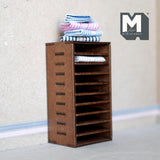 Miniature Fabric Shelf with Folded Textiles 1:12 Scale Dollhouse Supplies Display 4-1/8 inch tall (wood) (dark brown) - I024