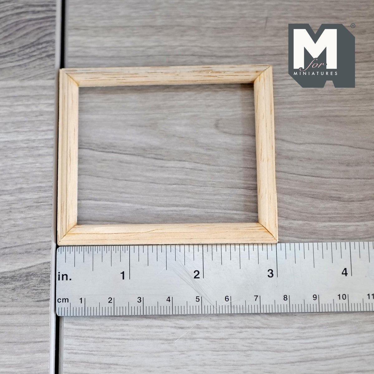1:12 Scale Miniature Wood Photo Frame with Glazing and Backing, Ready to Paint, 3-1/16 inch wide, DIY Dollhouse Supply