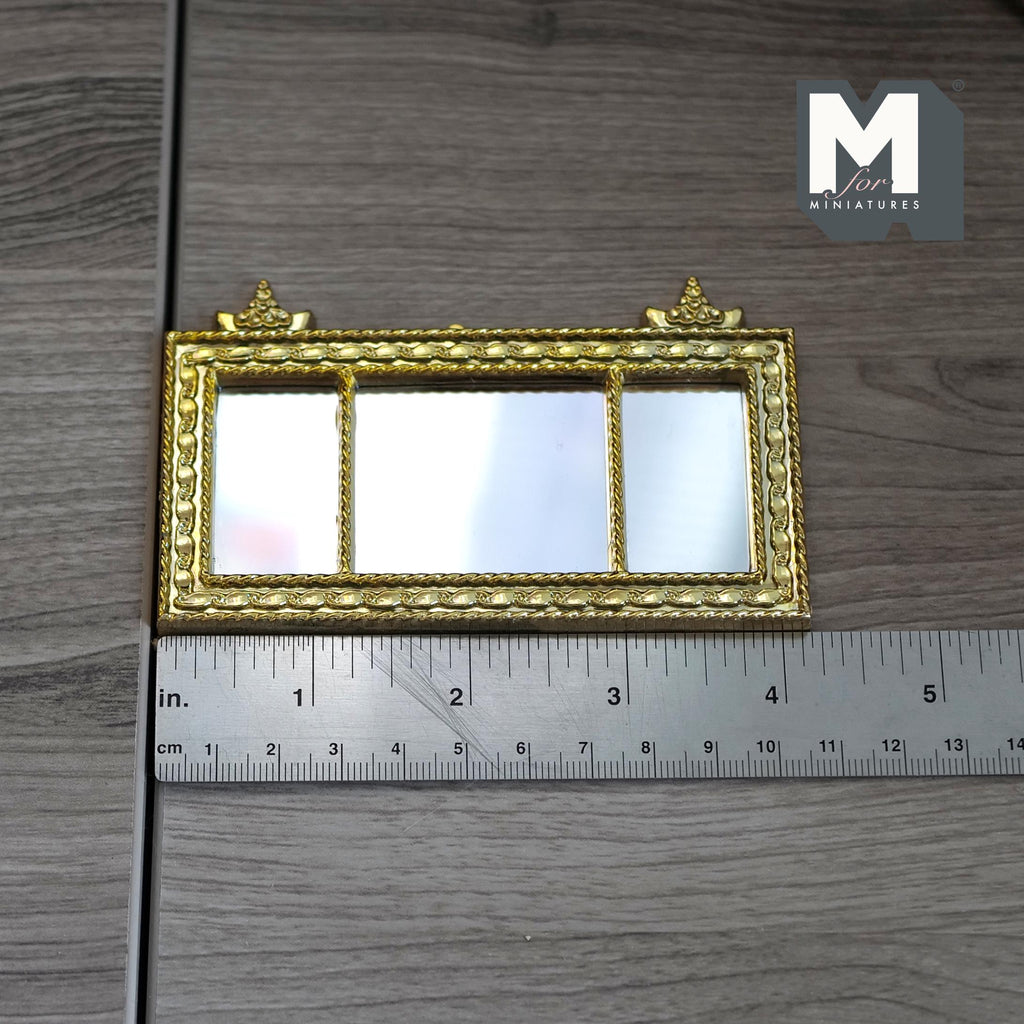 Miniature Mantel Mirror 1:12 Scale Dollhouse Supplies Ornate Frame Triple Panel Mirror 4-3/16 inch wide - F032