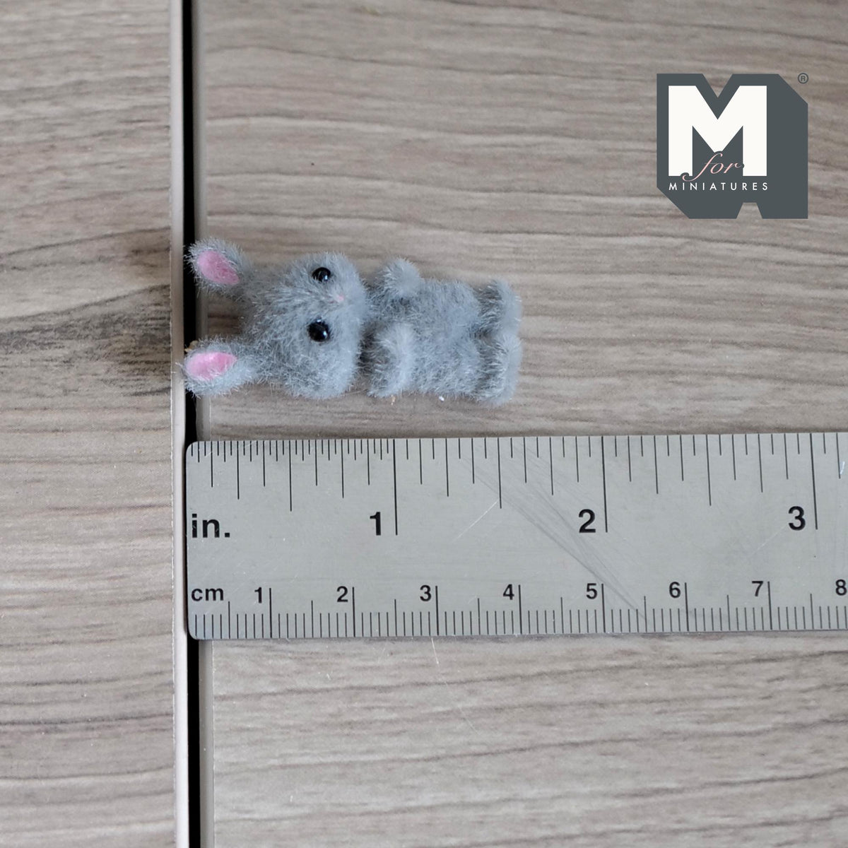 1:12 Scale Miniature Bunny Doll, 1-5/16 inch tall, DIY Dollhouse Supply (flocked skin) (gray)