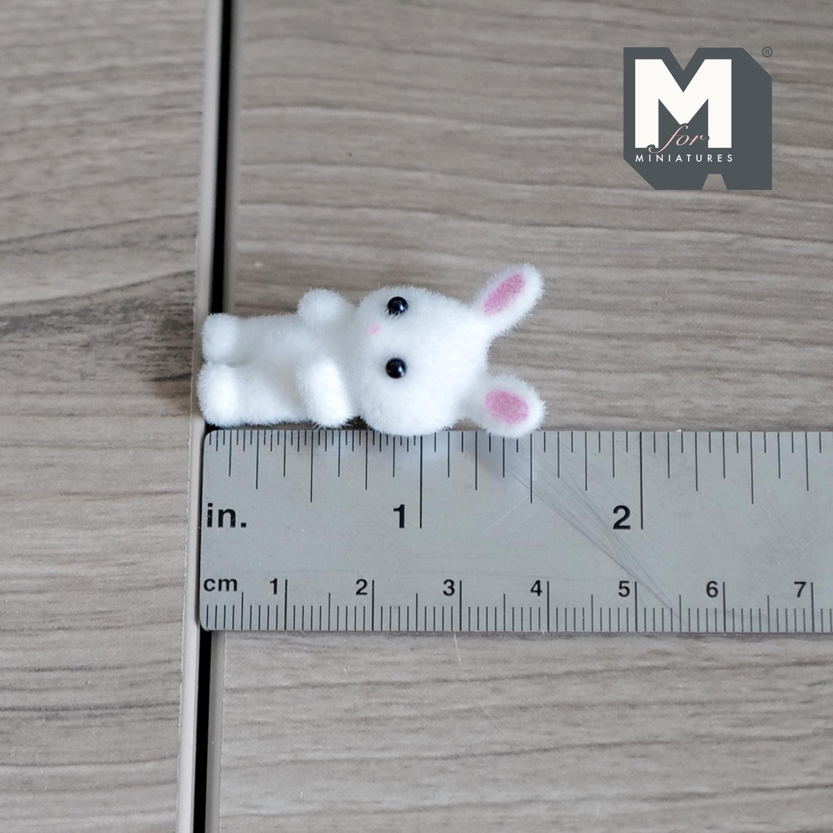 1:12 Scale Miniature Bunny Doll, 1-5/16 inch tall, DIY Dollhouse Supply (flocked skin) (white)