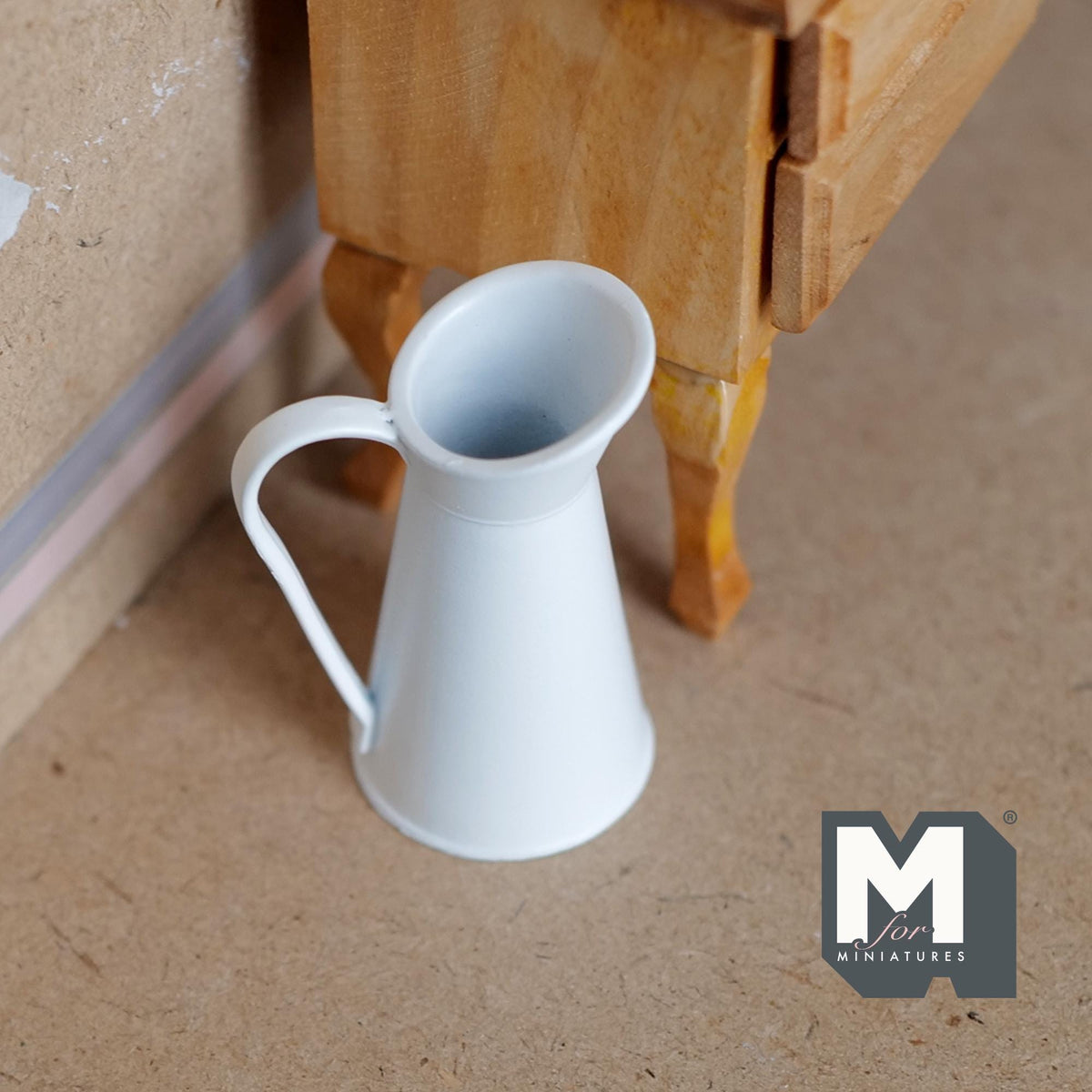 1:12 Scale Miniature Metal Pitcher Vase with Handle, Tall Floor Jug, 1-13/16 inch tall, DIY Dollhouse Supply (white)