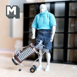 Miniature Golf Bag with Clubs 1:12 Scale Sports Faux Leather Golf Pull Cart Trolley 3-1/4 inch tall (brown) - A092